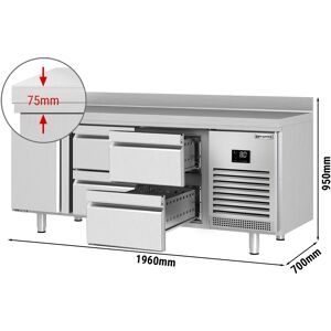 GGM GASTRO - Table réfrigérée PREMIUM PLUS - 1960x700mm - avec 1 porte & 4 tiroirs & avec rebord