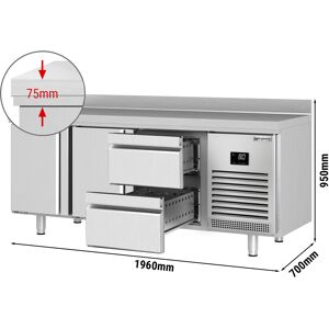 GGM GASTRO - Table réfrigérée PREMIUM PLUS - 1960x700mm - avec 2 portes & 2 tiroirs & avec rebord