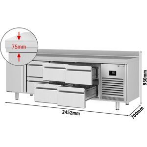 GGM GASTRO - Table réfrigérée PREMIUM PLUS - 2452x700mm - avec 1 porte & 6 tiroirs & avec rebord