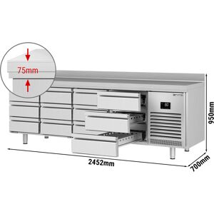 GGM GASTRO - Table réfrigérée PREMIUM PLUS - 2452x700mm - 12 tiroirs & rebord