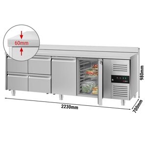 GGM GASTRO - Table réfrigérée ECO - 2230x700mm - avec 2 portes & 4 tiroirs & avec rebord