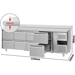 GGM GASTRO - Table réfrigérée ECO - 2230x700mm - avec 8 tiroirs & avec rebord