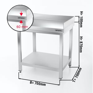 GGM GASTRO - Table de travail en inox PREMIUM - 700x700mm - avec fond et rebord arrière + droit