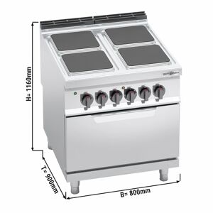 GGM GASTRO - Cuisinière électrique - 14 kW - 4 plaques carrées - Four électrique statique inclus - 7,5 kW