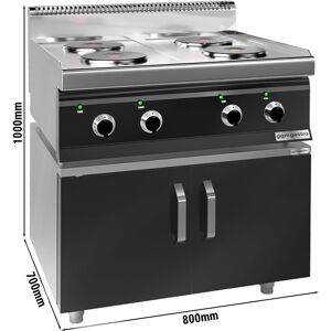 GGM GASTRO - Cuisinière électrique - 9,2 kW - 4 plaques rondes - incl. soubassement avec 2 portes