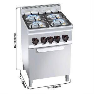 GGM GASTRO - Cuisinière à gaz - 19 kW - 4 brûleurs - Four à gaz inclus - 3,5 kW