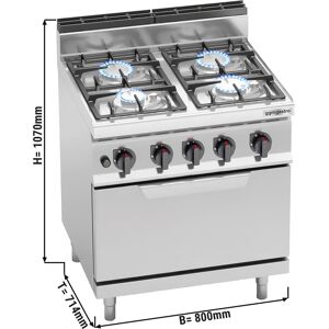 GGM GASTRO - Cuisinière à gaz - 21,5 kW - 4 brûleurs - four électrique statique inclus - 7,5 kW