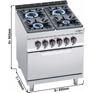 GGM GASTRO - Cuisinière à gaz - 34,5 kW - 4 brûleurs - Four électrique statique inclus - 7,5 kW