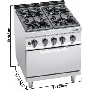 GGM GASTRO - Cuisinière à gaz - 34,5 kW - 4 brûleurs - four à gaz inclus - 7,8 kW