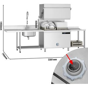 GGM GASTRO - Lave-vaisselle à double paroi et double panier - 22,2 kW - incl. table d'arrivée, table de sortie à gauche & détartrant - avec pompe pour détergent, produit de rinçage & lessive