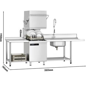 GGM GASTRO - Lave-vaisselle à double paroi - 7,1 kW - avec table d'entrée et de sortie à droite - avec pompe à détergent, à produit de rinçage et à lessive