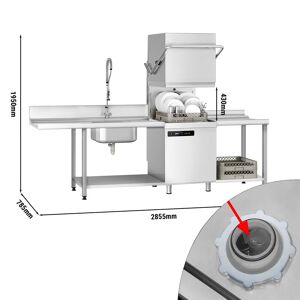 GGM GASTRO - Lave-vaisselle à capot - 7,1 kW - incl. table d'entrée, de sortie à gauche & détartrant - avec pompe pour détergent & produit de rinçage