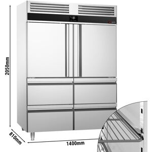 GGM GASTRO - Congélateur PREMIUM - GN 2/1 - 1400 litres - avec 2 demi-portes en inox & 4 tiroirs