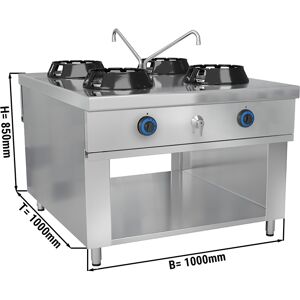 GGM GASTRO - Cuisinière wok à gaz - 56 kW - 4 zones de cuisson - 2 mini-colonnes d'eau incluses