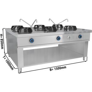 GGM GASTRO - Cuisinière wok à gaz - 84 kW - 6 zones de cuisson - 2 mini-colonnes d'eau incluses