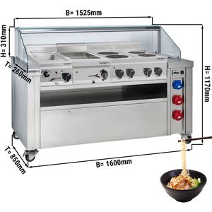 GGM GASTRO - Station de cuisson mobile - 1600x850mm - Hauteur : 1170mm - incl. Cuiseur de pâtes, Cuisinière électrique & Bain-marie