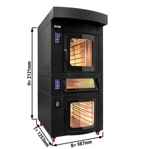 GGM GASTRO - Four rotatif à air chaud de boulangerie - 5x EN 60x40 - Digital - incl. four à pizza, armoire de fermentation & système de lavage Noir