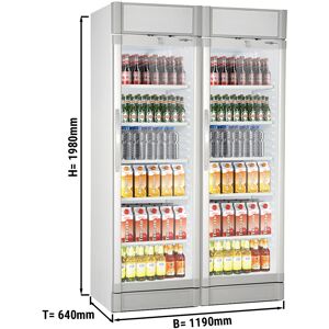 GGM GASTRO - (2 pièces) Réfrigérateur à boissons - 690 litres - 2 portes vitrées & Présentoir publicitaire Gris