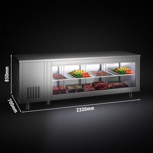 GGM GASTRO - Table réfrigérée - 2330x700mm - arrière 4 portes - avec façade en verre