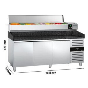 GGM GASTRO - Table réfrigérée pour pizza PREMIUM - 2000x800mm - avec 3 portes - Vitrine réfrigérée incluse - 9x GN 1/3
