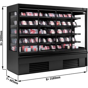 GGM GASTRO - Vitrine réfrigérée murale - 2580mm - avec éclairage LED, portes vitrées isolées & 4 étagères Noir