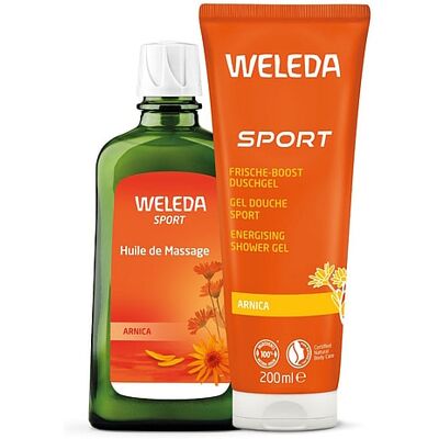 Duo Huile de Massage à l'Arnica + Gel Douche Arnica - Weleda - Publicité Duo Huile de Massage à l'Arnica + Gel Douche Arnica - Weleda - Publicité