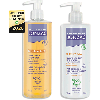 EAU THERMALE JONZAC Duo Huile de douche et Baume relipidant Nutritive ATO - Publicité EAU THERMALE JONZAC Duo Huile de douche et Baume relipidant Nutritive ATO - Publicité
