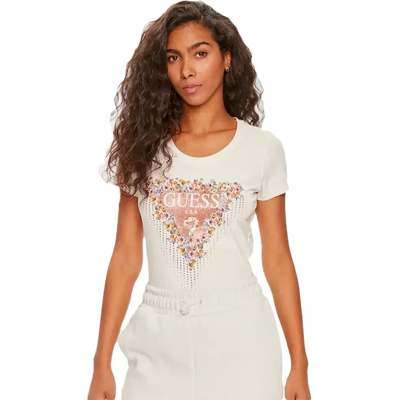 T-shirt Guess Flowers Blanc Coton - T-shirt - Publicité T-shirt Guess Flowers Blanc Coton - T-shirt - Publicité