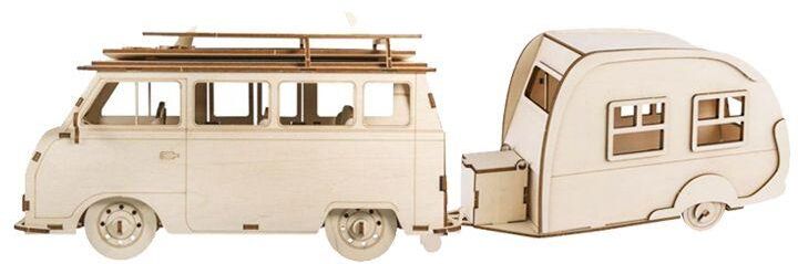 Maquettes en bois 3D à customiser : Camping car et caravane