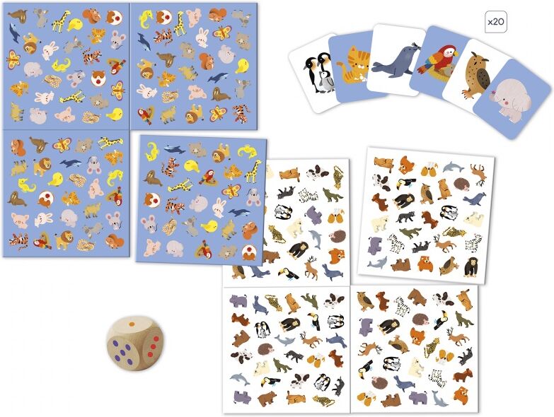 Jeu de Société Enfant - Jeu d'Observation - Mon Premier Cherche et Trouve les Animaux - 1 Plateau Recto-Verso + 20 Cartes Recto-Verso + 1 Dé en Bois