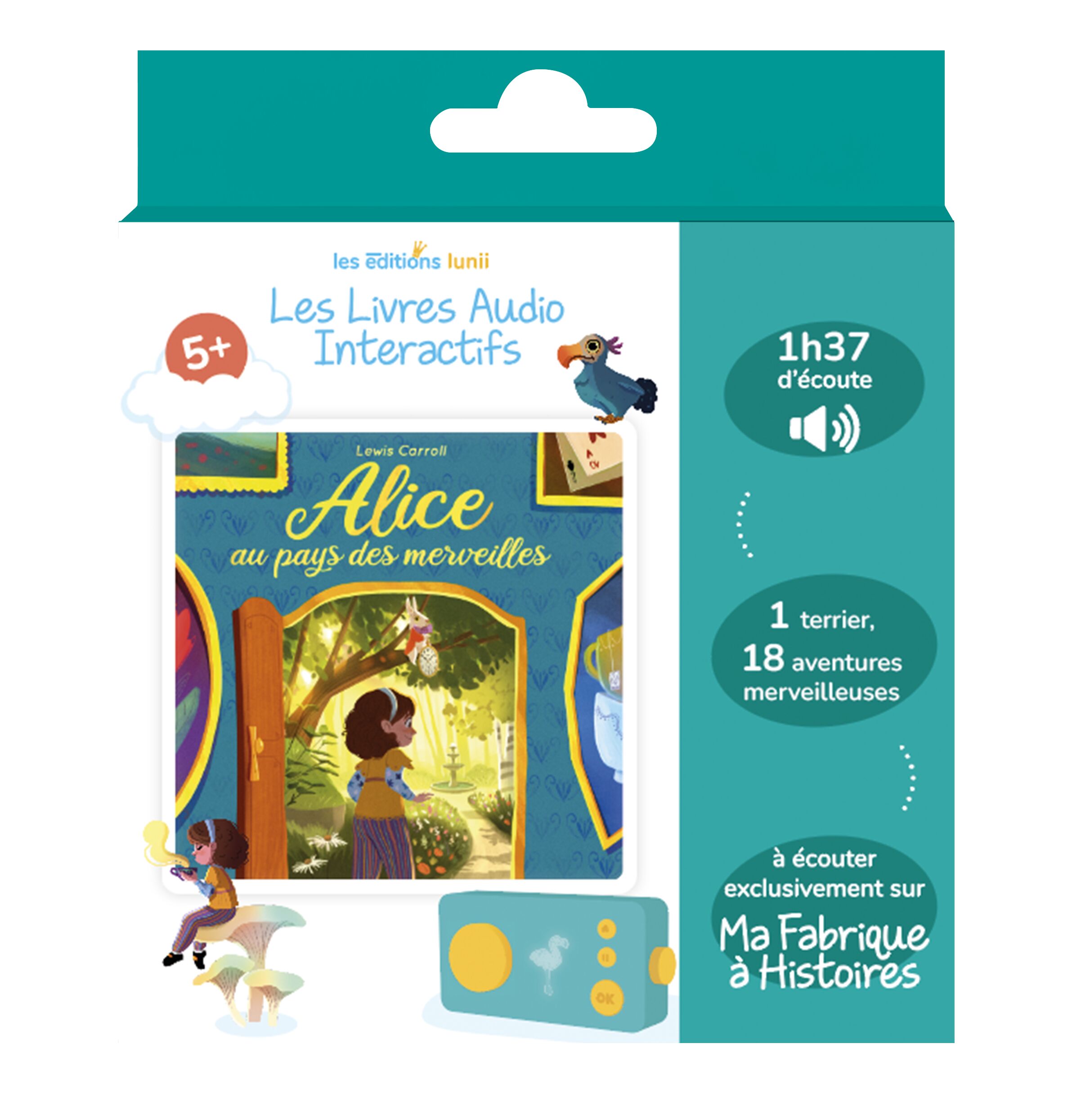 Alice au pays des merveilles - Livre audio interactif dès 5 ans à écouter sur la conteuse Ma Fabrique à Histoires - Lunii