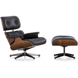 Vitra - Lounge Chair & Ottoman, poli / côtés noirs, noyer noir pigmenté, cuir Premium F nero (nouvelles dimensions)