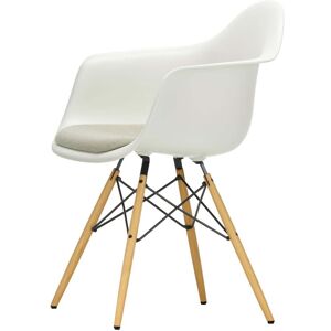 Vitra - Eames Plastic Armchair DAW avec coussin d'assise, frene couleur miel / blanc (patins en feutre de base fonce)