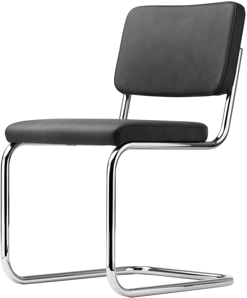 Thonet - S 32 PV chaise rembourrée, chrome / cuir Linea noir (622 Nero), coutures avec cuir synthétique noir