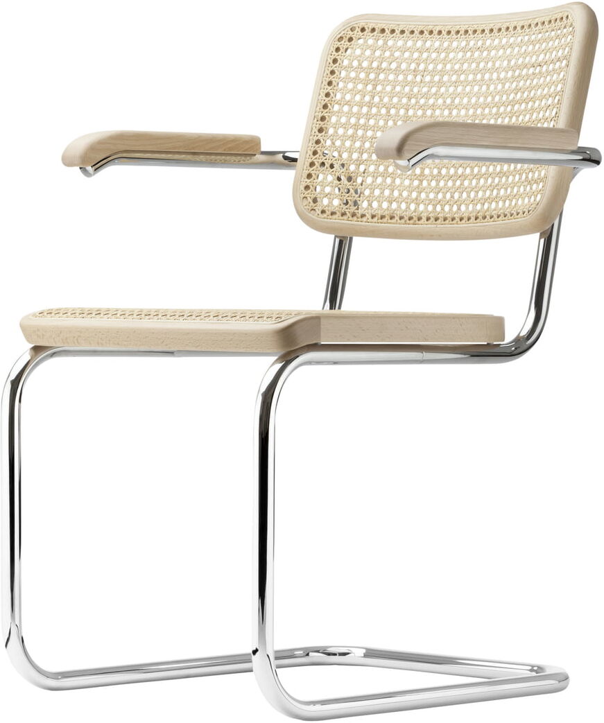 Thonet - S 64 V Chaise avec accoudoirs, chrome / hêtre naturel (TP 17) / cannage avec tissu de soutien en plastique