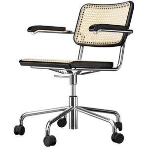 Thonet - S 64 VDR Chaise pivotante, chrome / hêtre teinté noir (TP 29) / cannage avec tissu de support en plastique