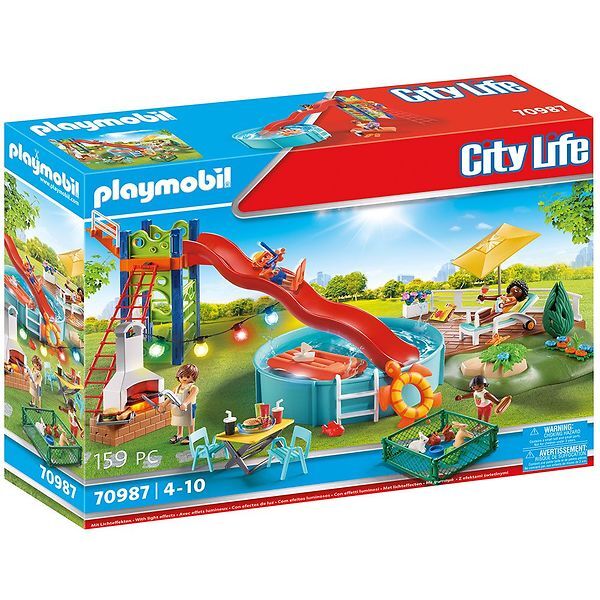 Playmobil City Life - Fête à la piscine avec Montagnes russes - - UneTaille - Playmobil Jouets Multicolore unisex