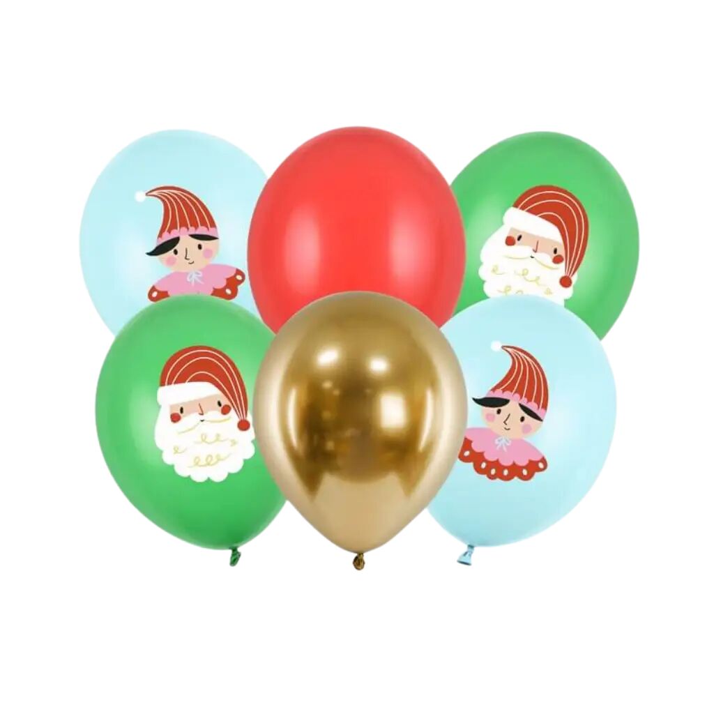 Party Deco Lot de 6 ballons Noël imprimés - Rouge/Vert/Bleu/Or - 30cm