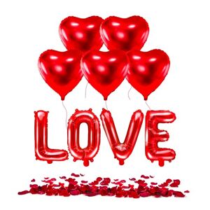 Party Deco PACK ROMANTIQUE SAINT-VALENTIN - Ballons C?ur Rouge (x5) + 100 petales de rose rouge + Ballon LOVE
