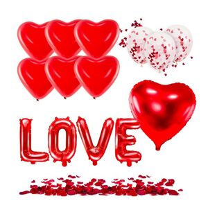Party Deco PACK LOVE ROUGE - Ballon c?ur rouge (x6) + 100 petales de rose rouge + Ballon LOVE + ballons conffettis c?ur rouge