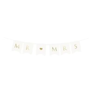 Party Deco Banniere mariage Mr Mrs, blanc / or