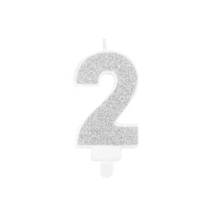 Party Deco Bougie Anniversaire chiffre 2 argent