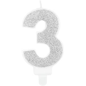 Party Deco Bougie Anniversaire chiffre 3 argent