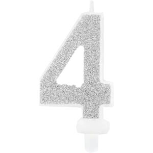 Party Deco Bougie Anniversaire chiffre 4 argent