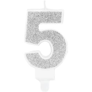 Party Deco Bougie Anniversaire chiffre 5 argent