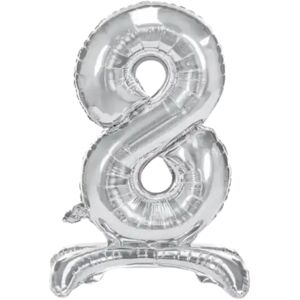 party deco Ballon anniversaire chiffre 8 sur pieds Argent 70cm