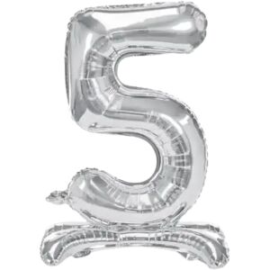 party deco Ballon anniversaire chiffre 5 sur pieds Argent 70cm