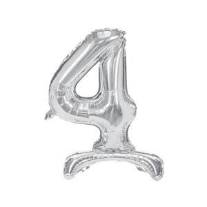 party deco Ballon anniversaire chiffre 4 sur pieds Argent 70cm