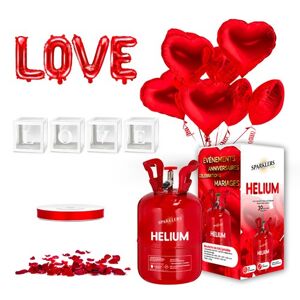 Party Deco PACK BEST LOVE TO HEART - Cube Love + Ballon C?ur Rouge (x14) + Helium 20 Ballons + 100 petales de rose rouge + Ballon LOVE + Ruban