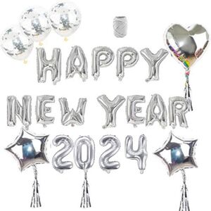 Party Deco Kit HAPPY NEW YEAR Argent (35 pieces)
